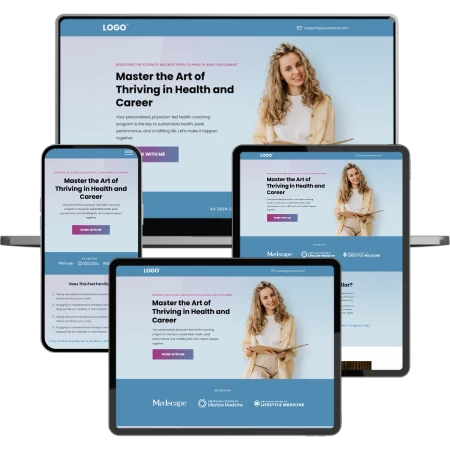 A funnel page shown on a laptop, tablet and phone
