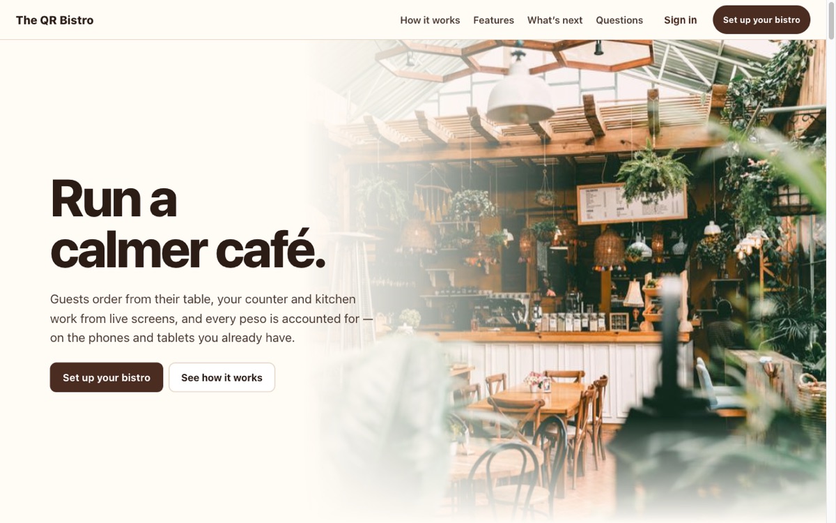 The QR Bistro website