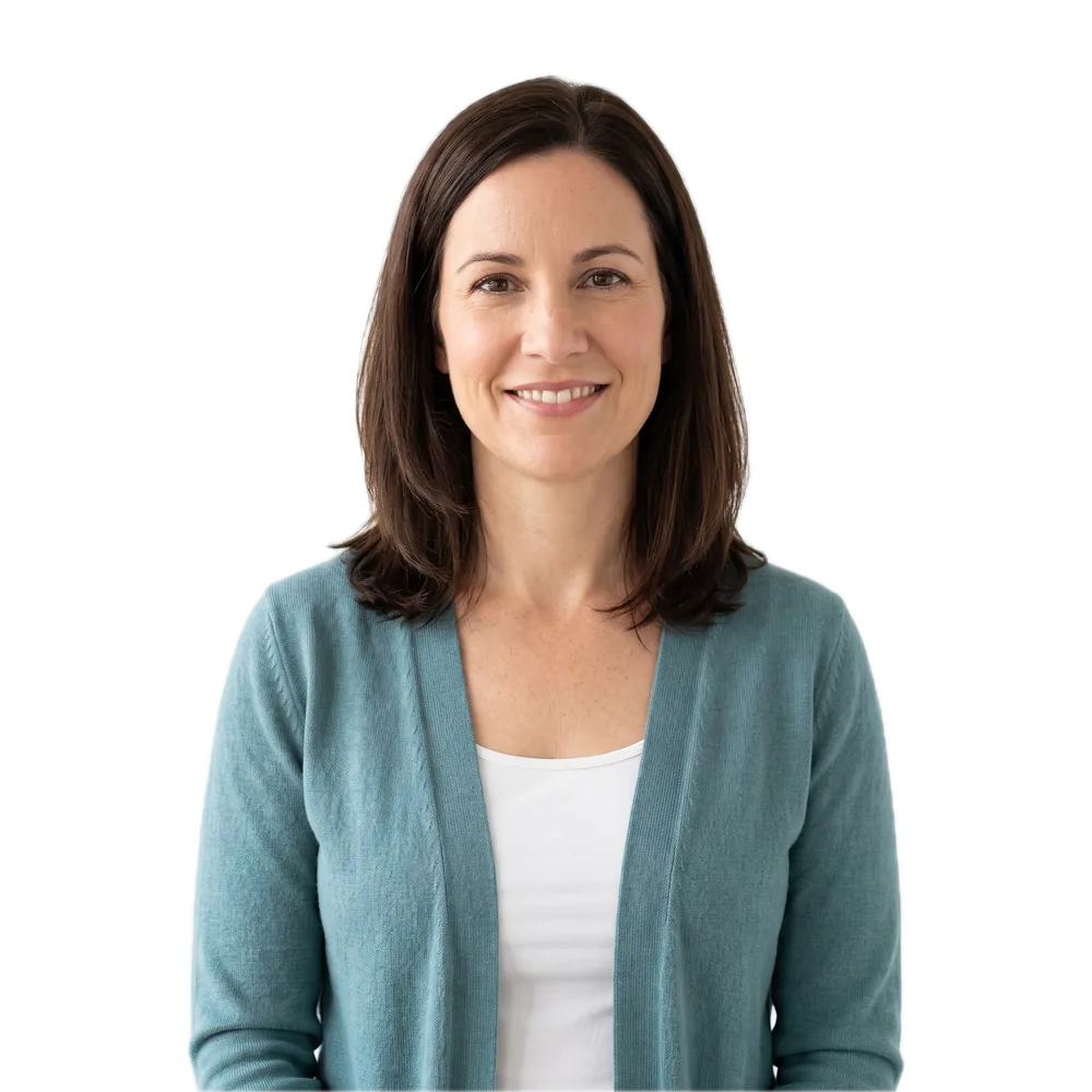 Dr. Lena Ortiz, smiling, in a soft teal cardigan